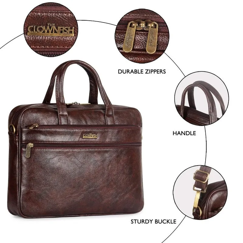 THE CLOWNFISH Axel Laptop Messenger Bag - Padded Compartment | Adjustable Shoulder Strap | 15.6 inch | Mahogany