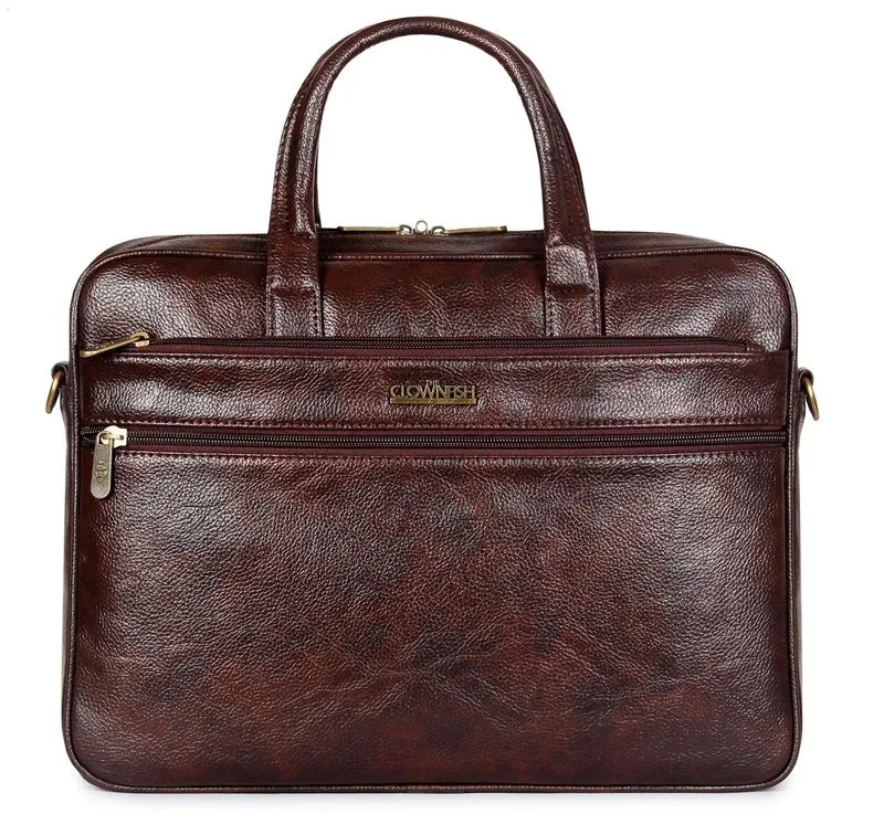THE CLOWNFISH Axel Laptop Messenger Bag - Padded Compartment | Adjustable Shoulder Strap | 15.6 inch | Mahogany