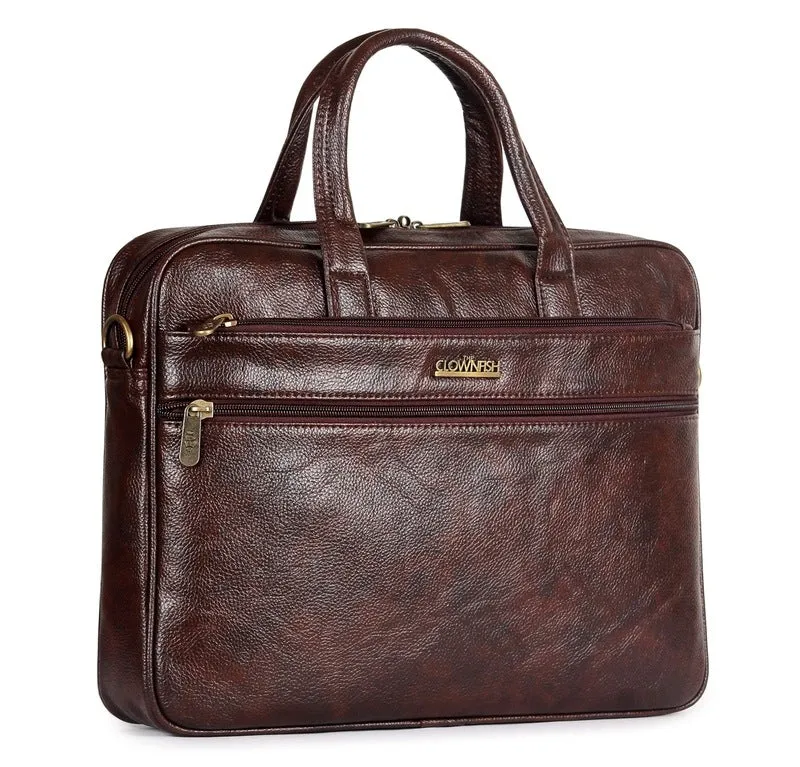 THE CLOWNFISH Axel Laptop Messenger Bag - Padded Compartment | Adjustable Shoulder Strap | 15.6 inch | Mahogany