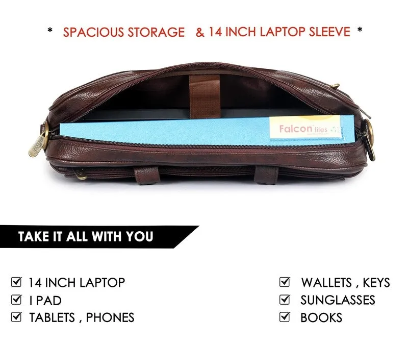 THE CLOWNFISH Axel Laptop Messenger Bag - Padded Compartment | Adjustable Shoulder Strap | 15.6 inch | Mahogany