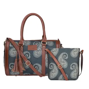 The Clownfish Combo of Lorna Printed Handicraft Fabric Handbag and Aahna Polyester Crossbody Sling bag for Women (Peacock Blue)