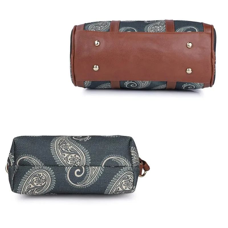 The Clownfish Combo of Lorna Printed Handicraft Fabric Handbag and Aahna Polyester Crossbody Sling bag for Women (Peacock Blue)