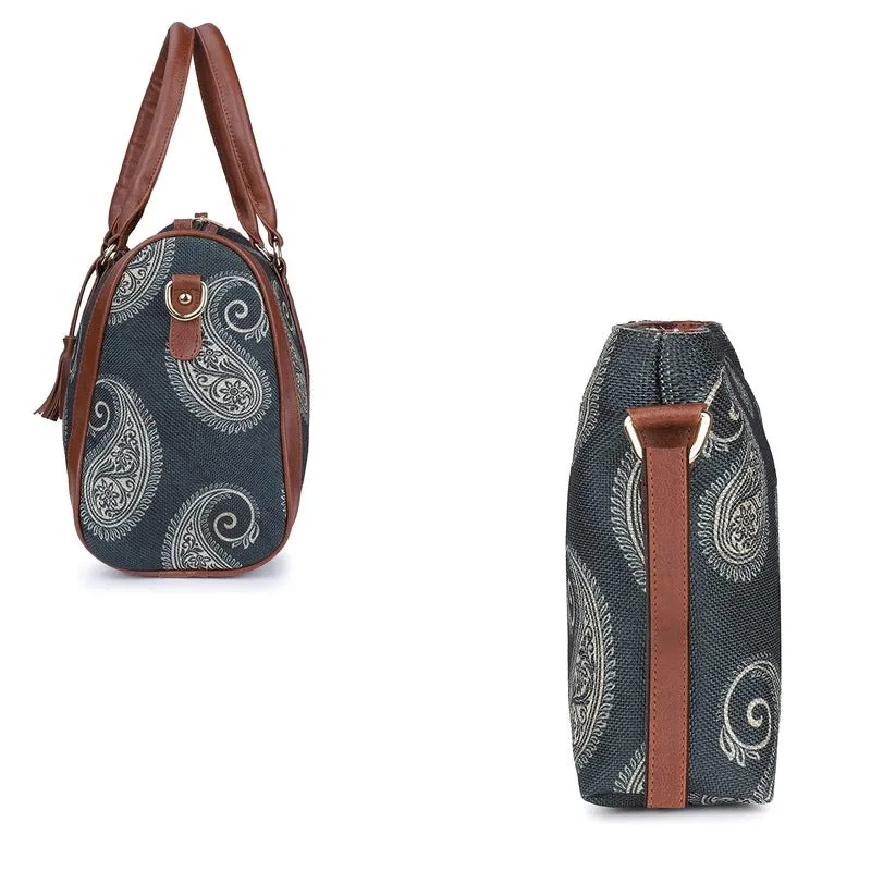 The Clownfish Combo of Lorna Printed Handicraft Fabric Handbag and Aahna Polyester Crossbody Sling bag for Women (Peacock Blue)
