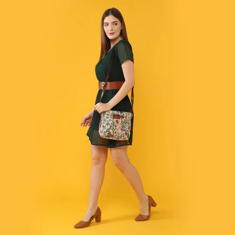 THE CLOWNFISH Linda Series Sling for Women Casual Ladies Single Shoulder Bag For Women Crossbody Bag for College Girls (Maroon-Floral)