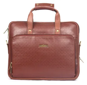 The Clownfish Milan Series Laptop Briefcase - Vegan Leather, Spacious & Stylish | Adjustable Strap | 14 Inch | Cinnamon