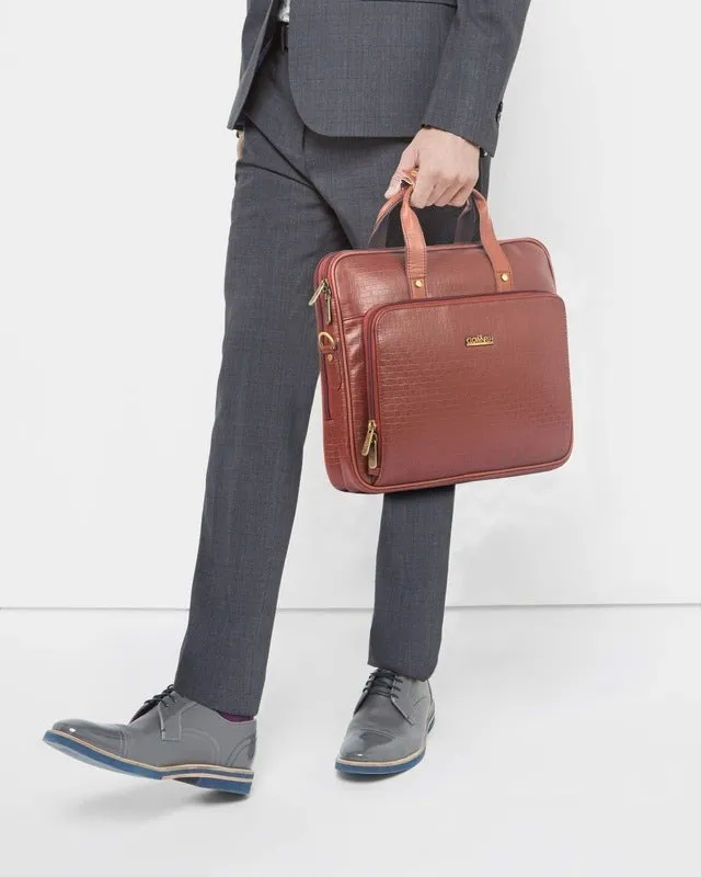 The Clownfish Milan Series Laptop Briefcase - Vegan Leather, Spacious & Stylish | Adjustable Strap | 14 Inch | Cinnamon