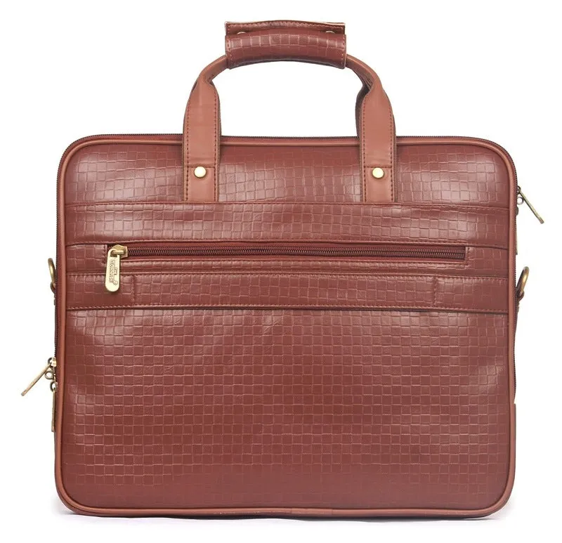 The Clownfish Milan Series Laptop Briefcase - Vegan Leather, Spacious & Stylish | Adjustable Strap | 14 Inch | Cinnamon