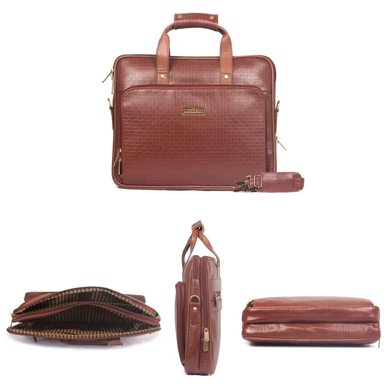 The Clownfish Milan Series Laptop Briefcase - Vegan Leather, Spacious & Stylish | Adjustable Strap | 14 Inch | Cinnamon