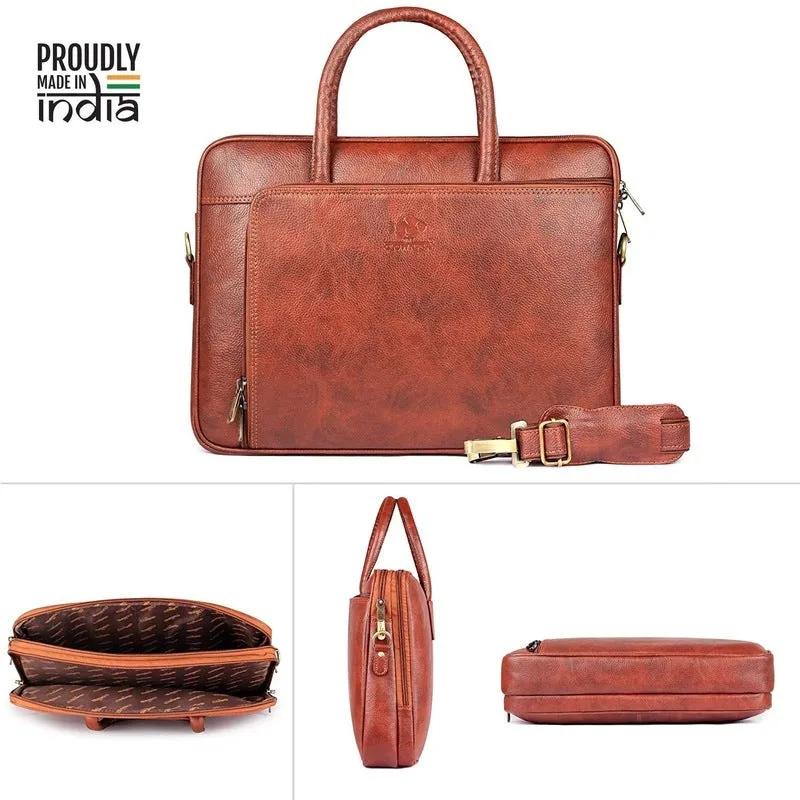 THE CLOWNFISH Patron Series Laptop Bag - Water-Resistant, Stylish | Adjustable Shoulder Strap | 15.6 inch | Cinnamon