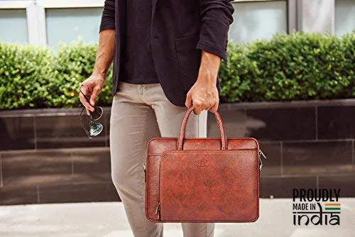 THE CLOWNFISH Patron Series Laptop Bag - Water-Resistant, Stylish | Adjustable Shoulder Strap | 15.6 inch | Cinnamon