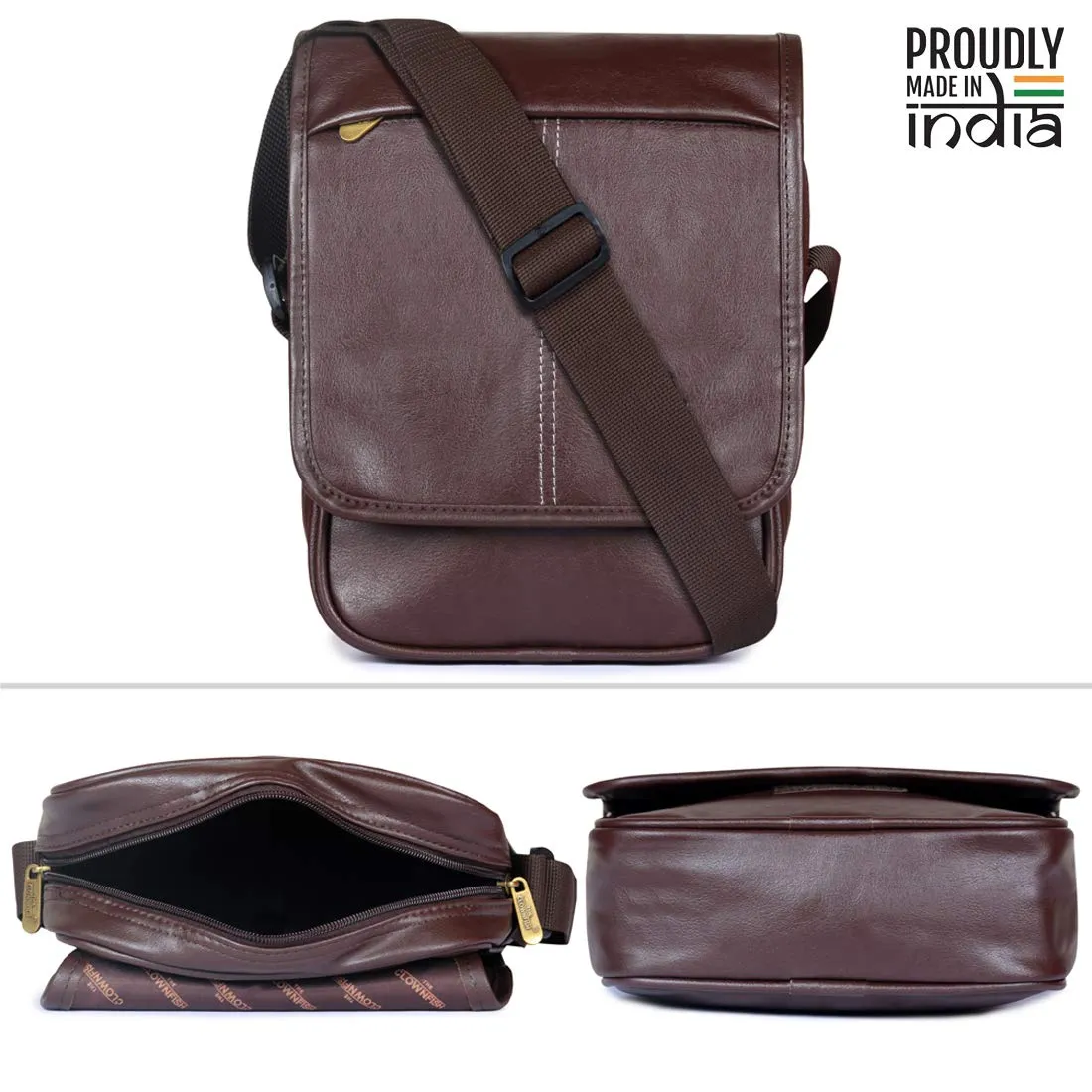 THE CLOWNFISH Regal Sling Bag, Sling Bag for travel, Sling bag for Men,Sling Bag For Women, Side Bag for Girls, Side Bag for Men, Messenger Bag, Tablet Bag (Redwood Brown)