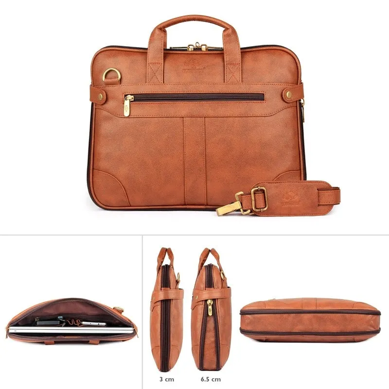 The Clownfish Royal 15.6-Inch Laptop Briefcase - Stylish Design | One Year Warranty | Honey Brown