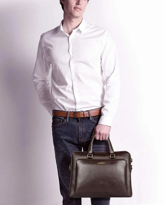 THE CLOWNFISH Sterling Series 15.6 Inch Laptop Briefcase - Faux Leather, Padded Compartment | Adjustable Shoulder Strap | Umber Brown