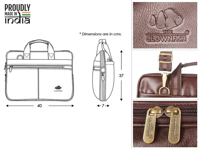 THE CLOWNFISH TCFLBFL-I156CBR23: 15.6-Inch Faux Leather Laptop Bag | Slim Cushioned Sleeve | Chestnut Brown