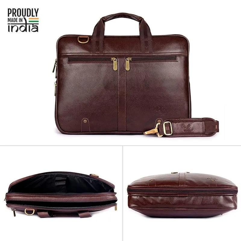 THE CLOWNFISH TCFLBFL-I156CBR23: 15.6-Inch Faux Leather Laptop Bag | Slim Cushioned Sleeve | Chestnut Brown
