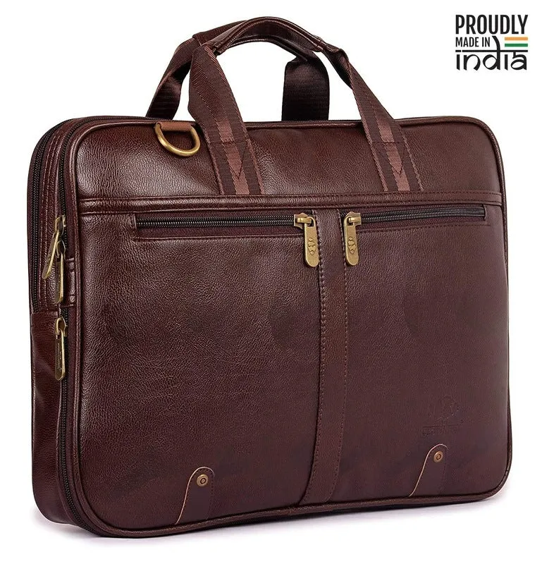 THE CLOWNFISH TCFLBFL-I156CBR23: 15.6-Inch Faux Leather Laptop Bag | Slim Cushioned Sleeve | Chestnut Brown