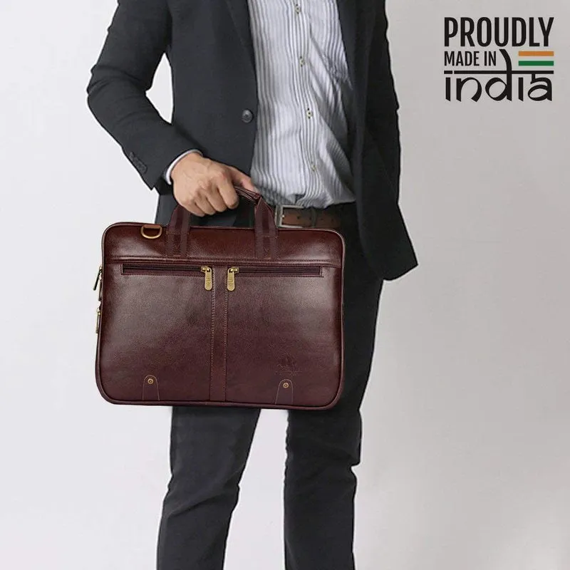THE CLOWNFISH TCFLBFL-I156CBR23: 15.6-Inch Faux Leather Laptop Bag | Slim Cushioned Sleeve | Chestnut Brown