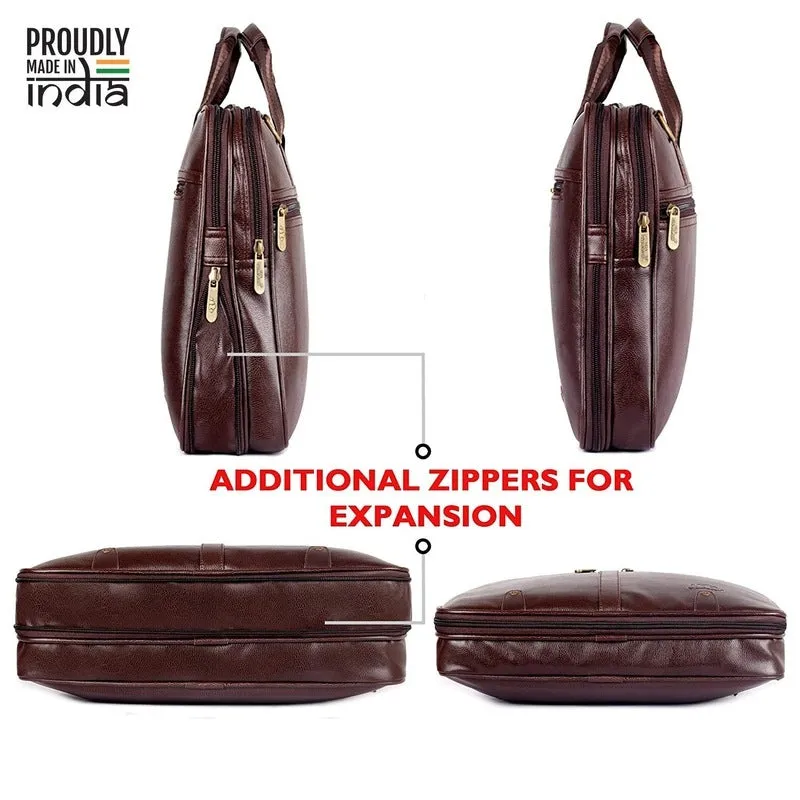 THE CLOWNFISH TCFLBFL-I156CBR23: 15.6-Inch Faux Leather Laptop Bag | Slim Cushioned Sleeve | Chestnut Brown