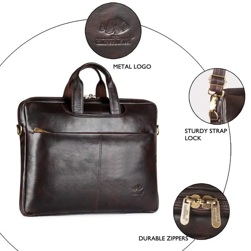 THE CLOWNFISH Ziendale Laptop Messenger Bag - Premium Leatherette | Slim Cushioned Sleeve | 15.6 inch | Umber Brown