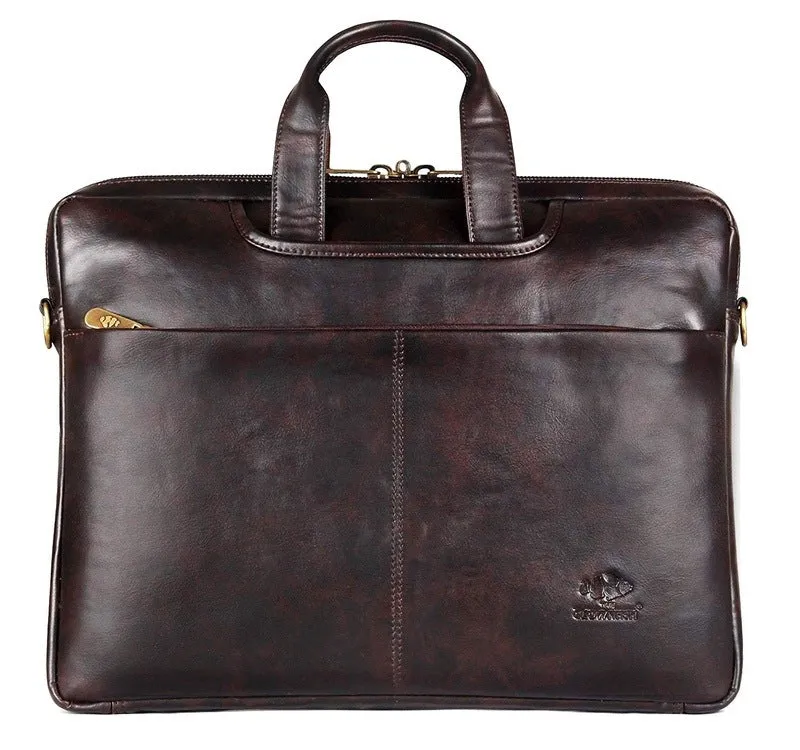 THE CLOWNFISH Ziendale Laptop Messenger Bag - Premium Leatherette | Slim Cushioned Sleeve | 15.6 inch | Umber Brown
