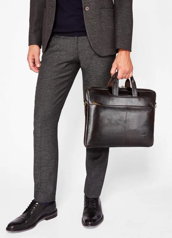 THE CLOWNFISH Ziendale Laptop Messenger Bag - Premium Leatherette | Slim Cushioned Sleeve | 15.6 inch | Umber Brown