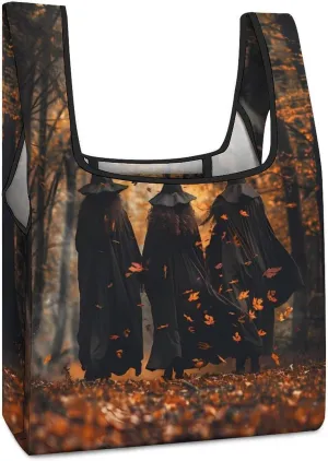 Three Witches in The Forests Witchy Grocery Shopping Bags Foldable Tote Bags Casual Handbags Purses Work Bag for Women