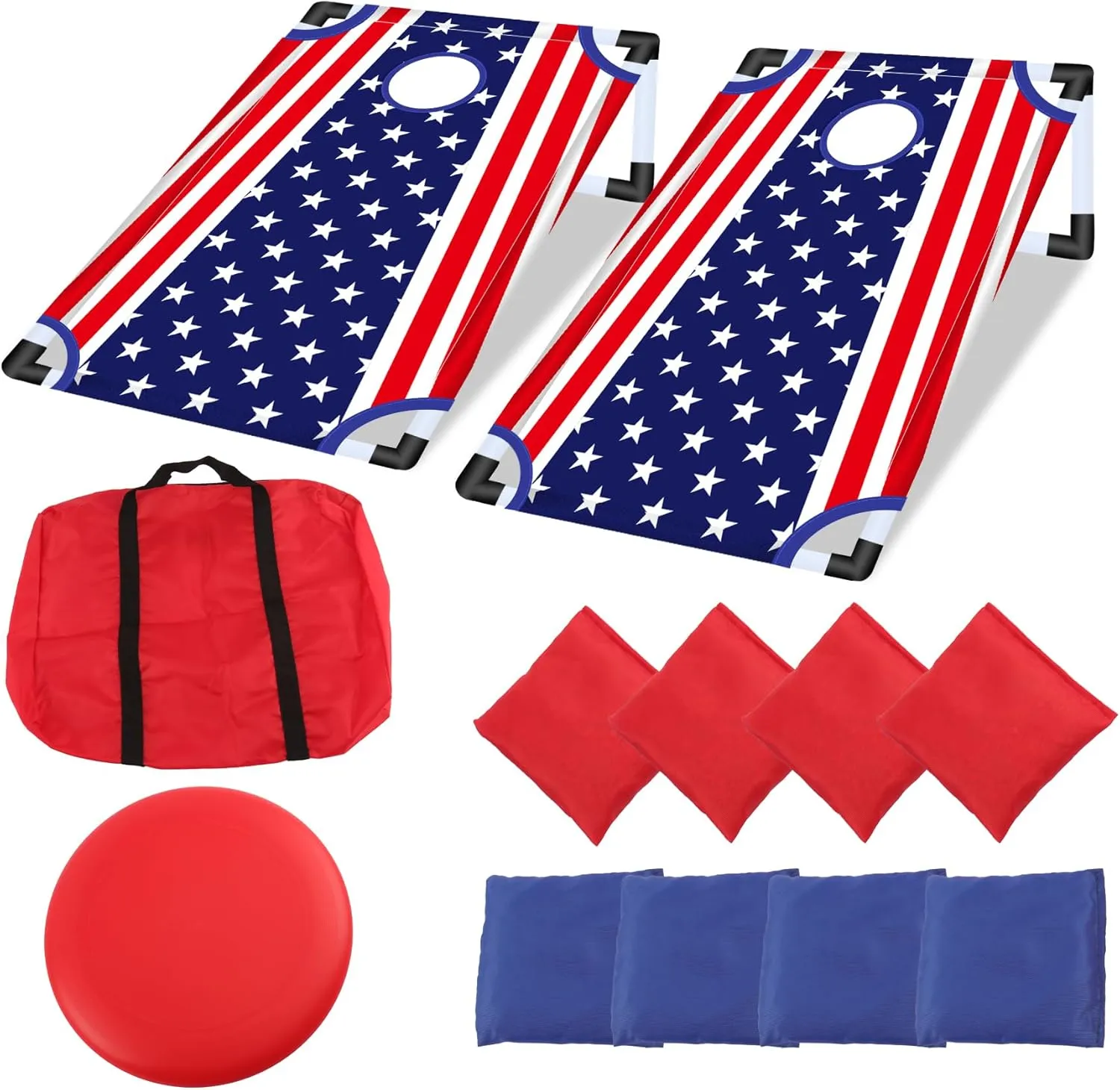 Throwing 3 x 2 ft Portable Cornhole Board Set for Adults - Includes 8 Bean Bags, 1 Flying Disc, 2 Collapsible Corn Hole Toss Game Set and Carrying Bag, Perfect for Backyard, Camping, and Outdoor Fun