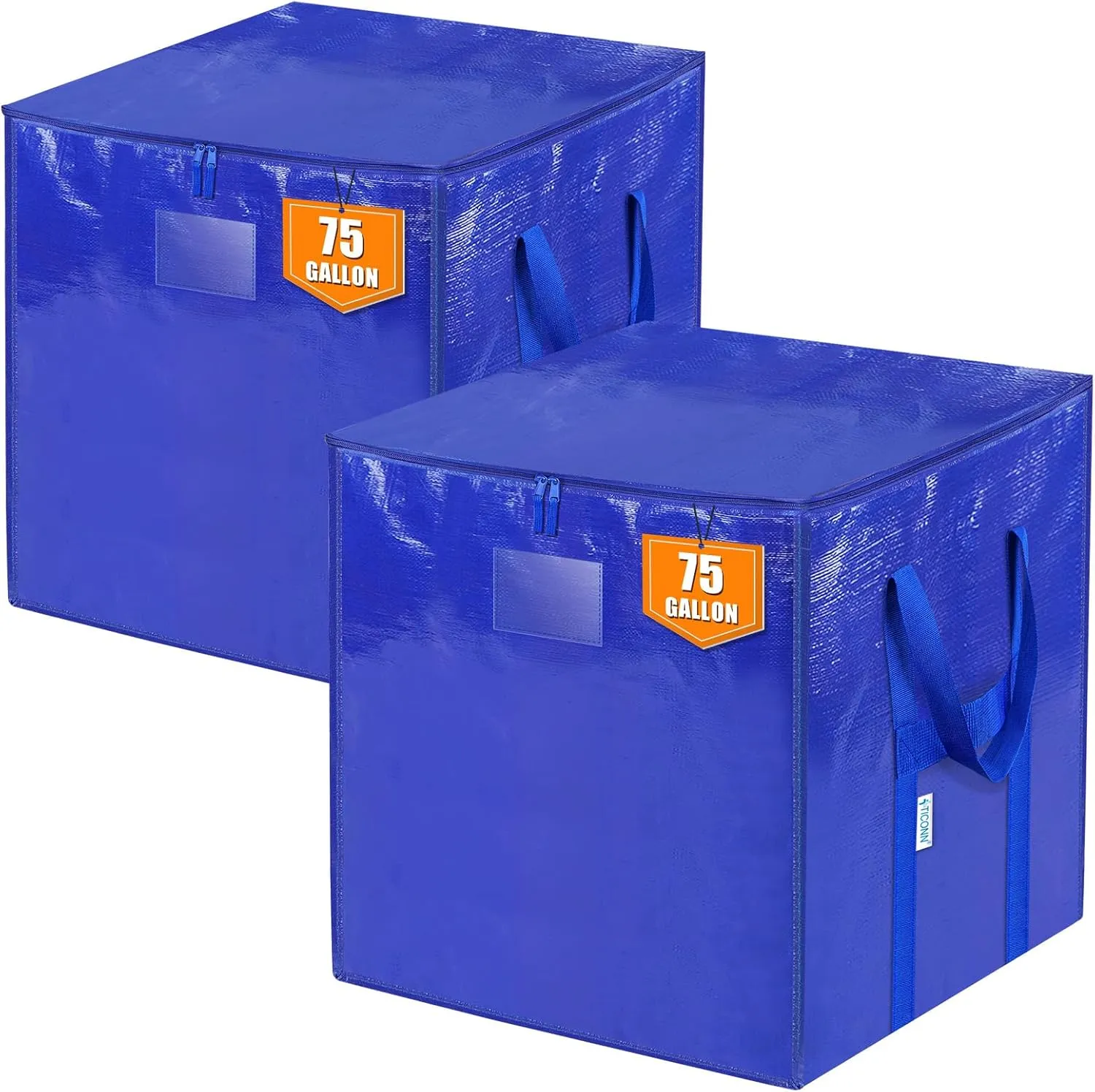 TICONN 2 Pack Extra Large Moving Bags with Zippers & Carrying Handles, Heavy-Duty Storage Tote Moving Boxes for Space Saving (2 PK, 75 Gallon)