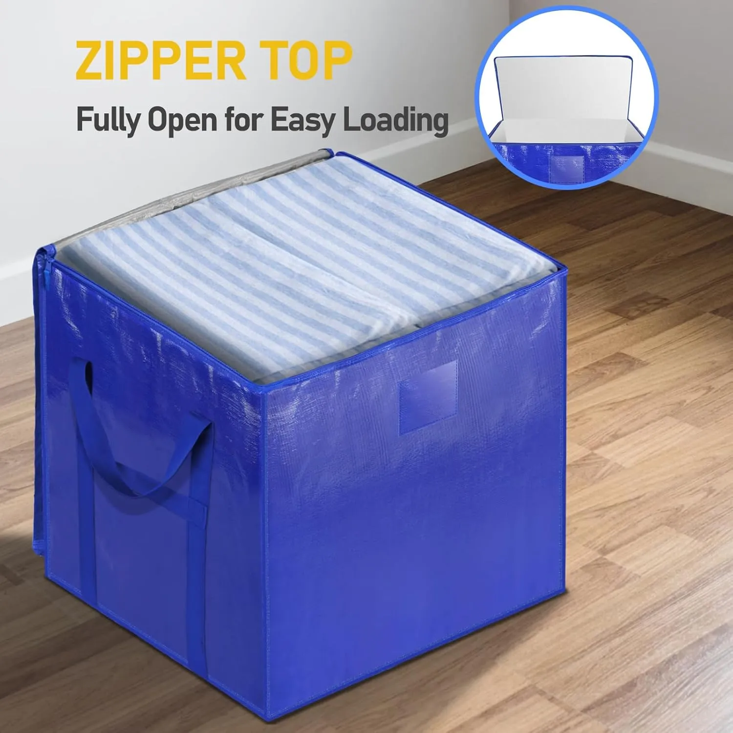 TICONN 4 Pack Extra Large Moving Bags with Zippers & Carrying Handles, Heavy-Duty Storage Tote Moving Boxes for Space Saving (4 PK, 45 Gallon)