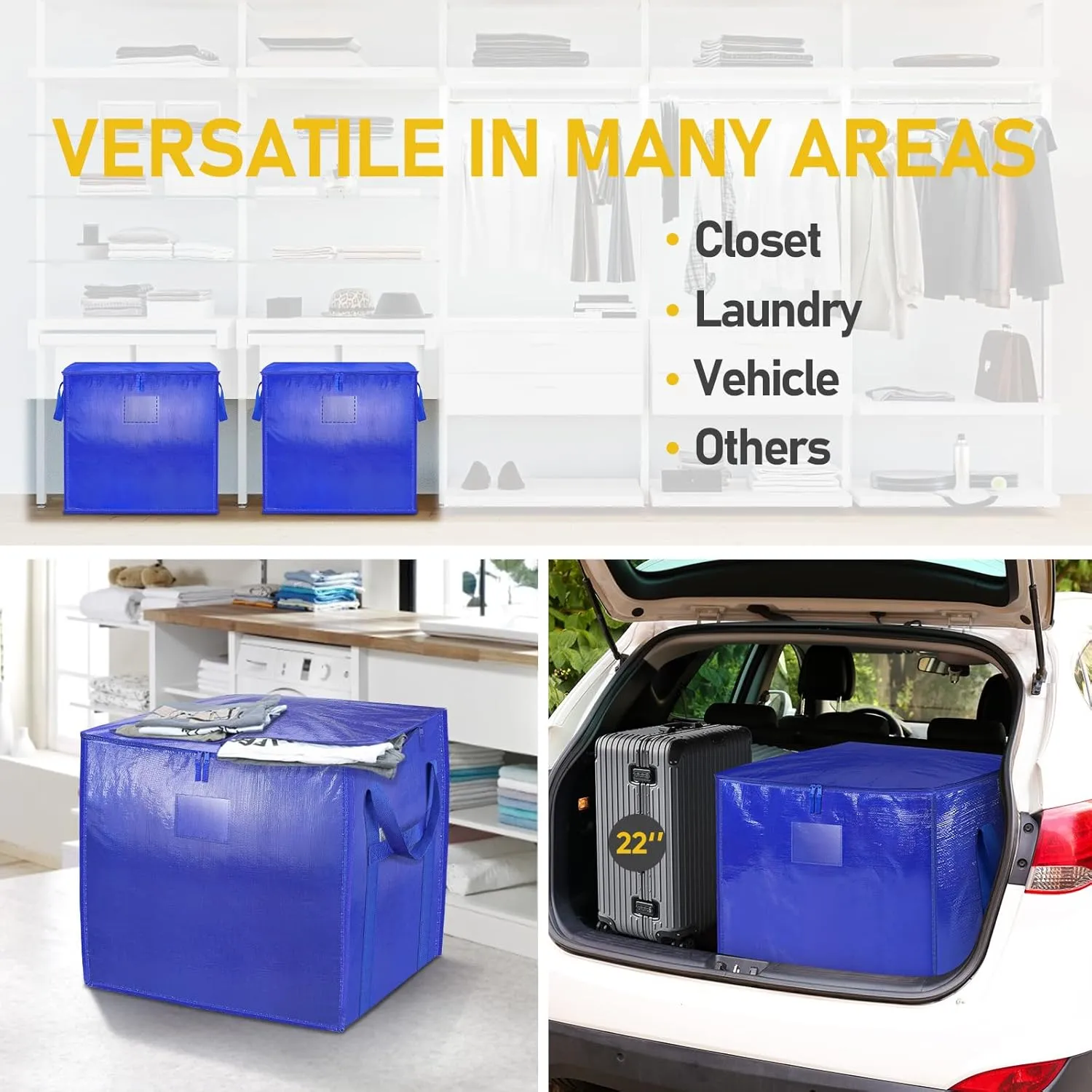 TICONN 4 Pack Extra Large Moving Bags with Zippers & Carrying Handles, Heavy-Duty Storage Tote Moving Boxes for Space Saving (4 PK, 45 Gallon)