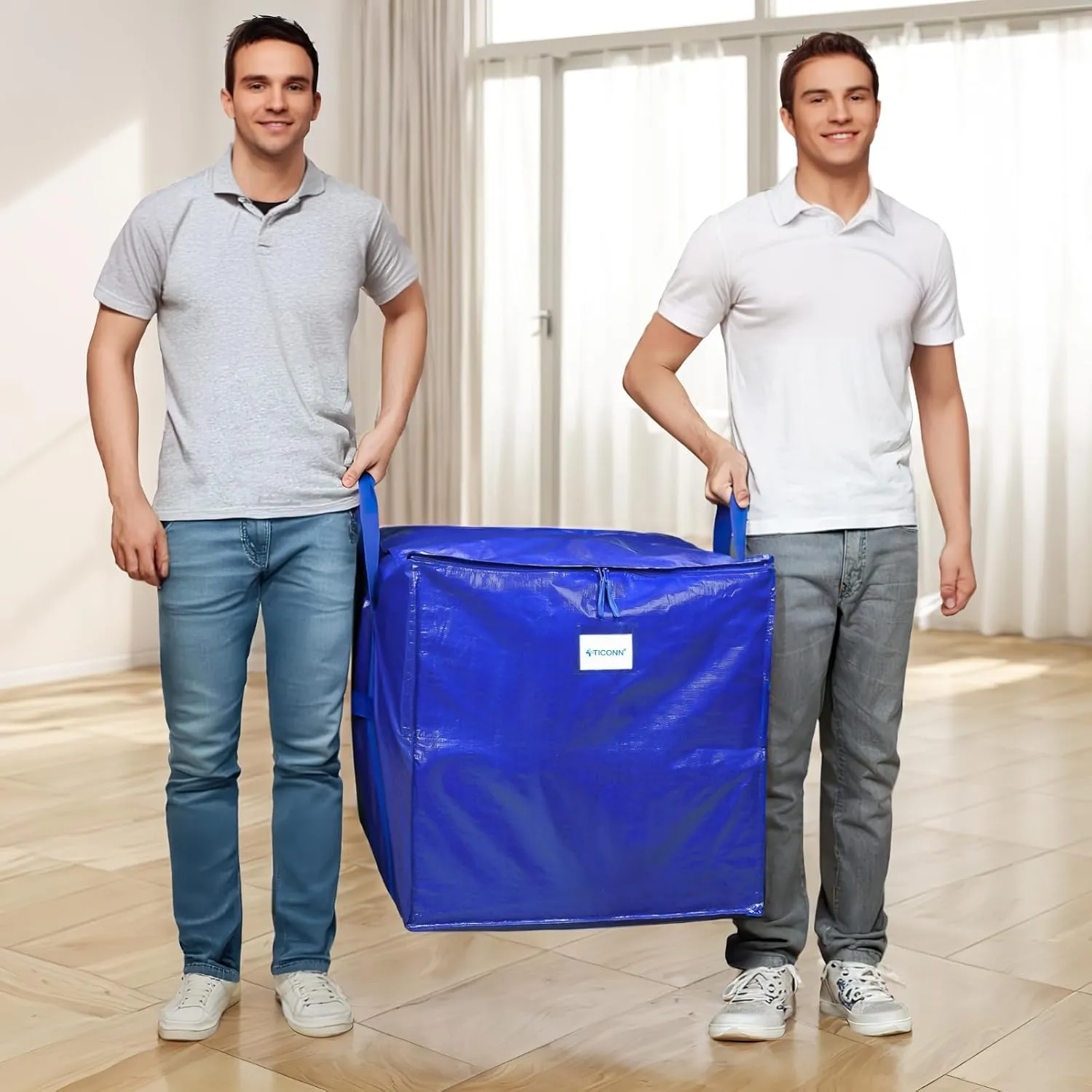 TICONN 4 Pack Extra Large Moving Bags with Zippers & Carrying Handles, Heavy-Duty Storage Tote Moving Boxes for Space Saving (4 PK, 45 Gallon)