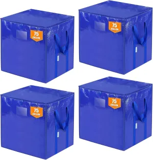 TICONN 4 Pack Extra Large Moving Bags with Zippers & Carrying Handles, Heavy-Duty Storage Tote Moving Boxes for Space Saving (4 PK, 75 Gallon)