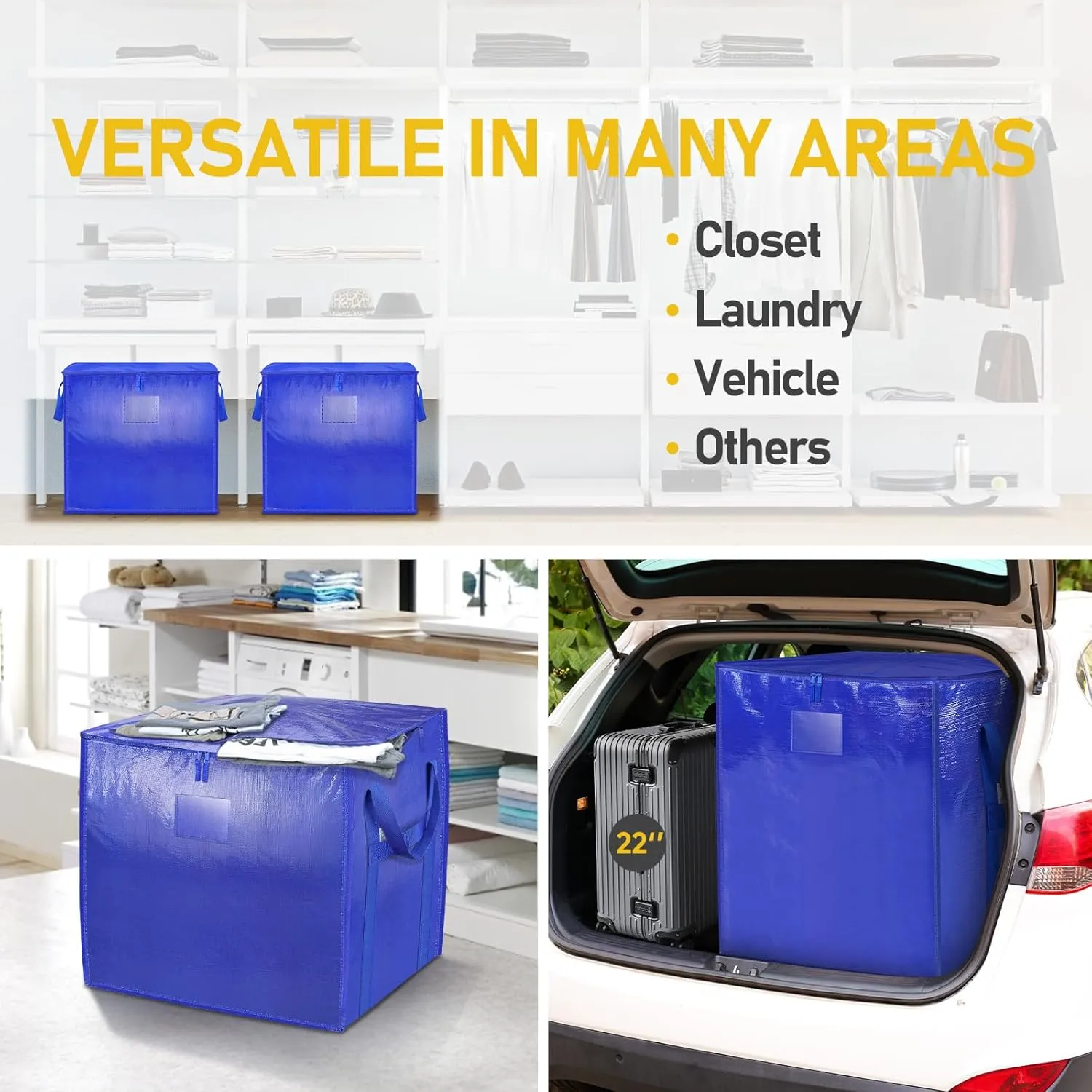 TICONN 4 Pack Extra Large Moving Bags with Zippers & Carrying Handles, Heavy-Duty Storage Tote Moving Boxes for Space Saving (4 PK, 75 Gallon)
