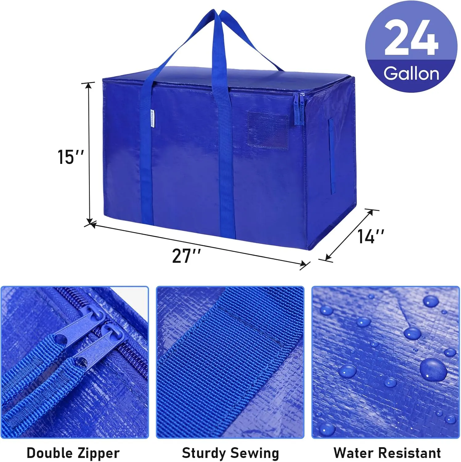 TICONN 4 Pack Extra Large Moving Bags with Zippers & Carrying Handles, Heavy-Duty Storage Tote Moving Boxes for Space Saving