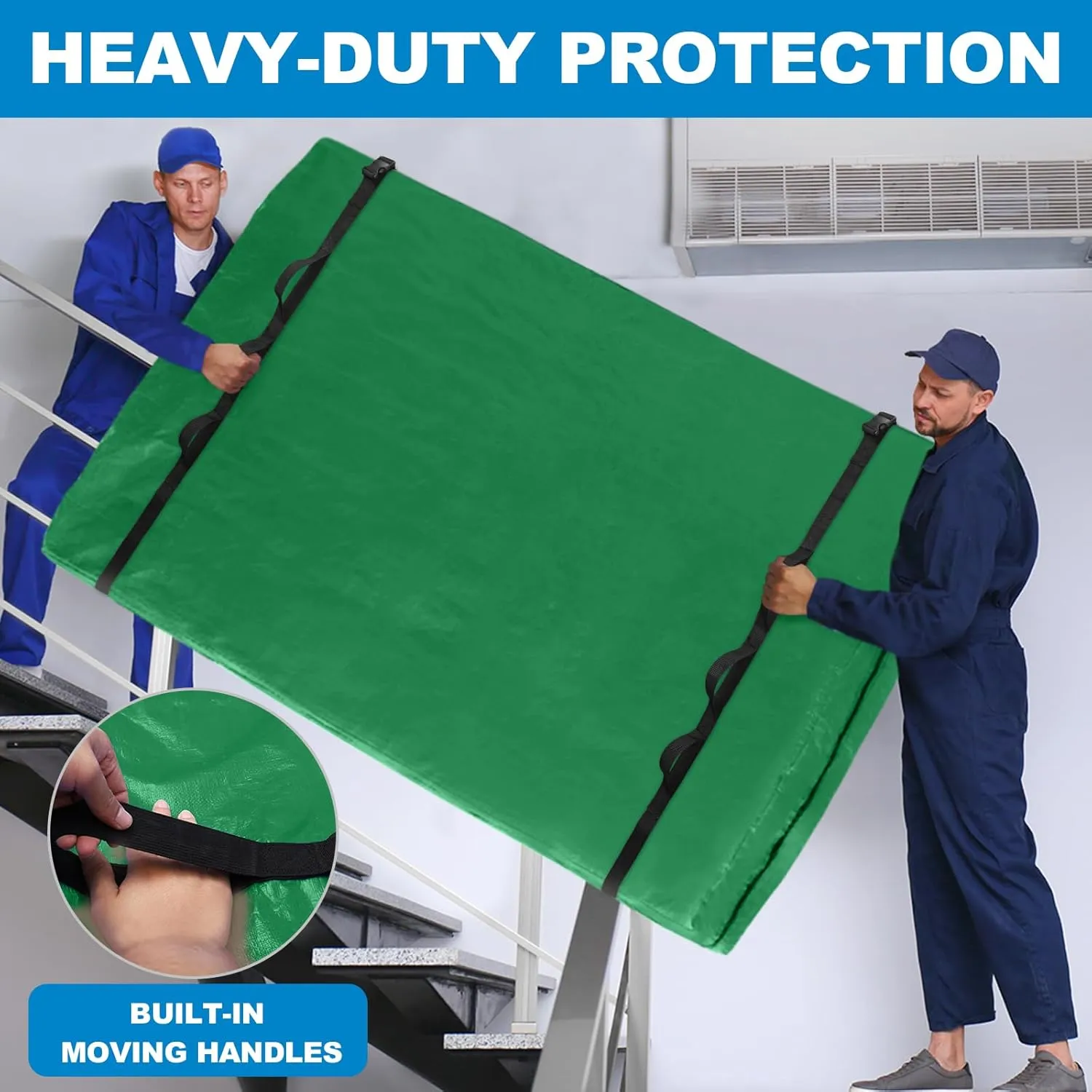 TICONN Mattress Bags for Moving, Heavy Duty Queen Mattress Cover Storage Bag with Full-Around Handle and Adjustable Buckles (Green, Queen)