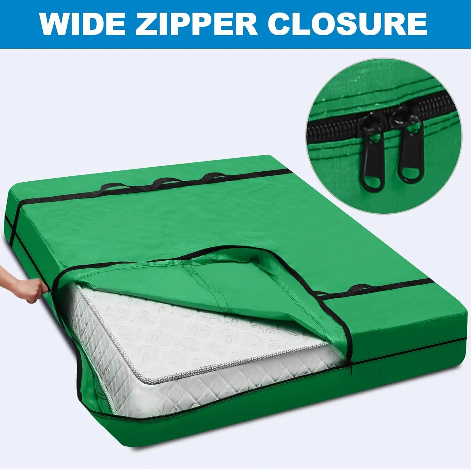 TICONN Mattress Bags for Moving, Heavy Duty Queen Mattress Cover Storage Bag with Full-Around Handle and Adjustable Buckles (Green, Queen)