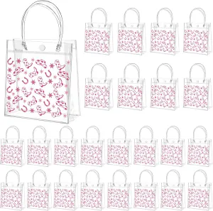 Tioncy 24 Pcs Pink Cowgirl Party Favors Bags Let's Go Girls Gift Clear PVC Bags with Handles Western Cowgirl Party Supplies Birthday Treat Goodies for Bridal Shower Bachelorette