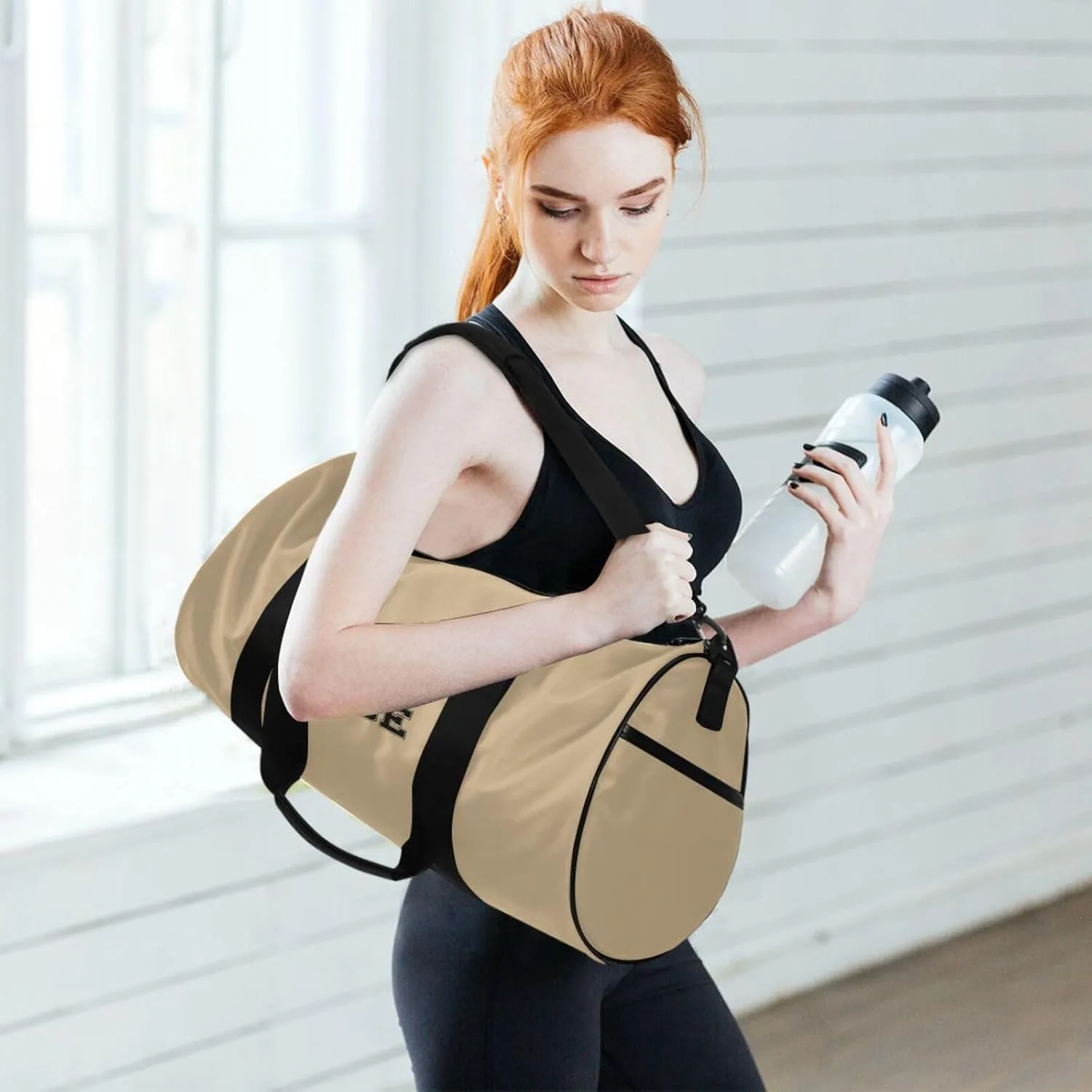 Toddler Boys Duffel Travel Bag Zipper Yoga Bag Tote for Women Men Travel Bag Duffel Tan