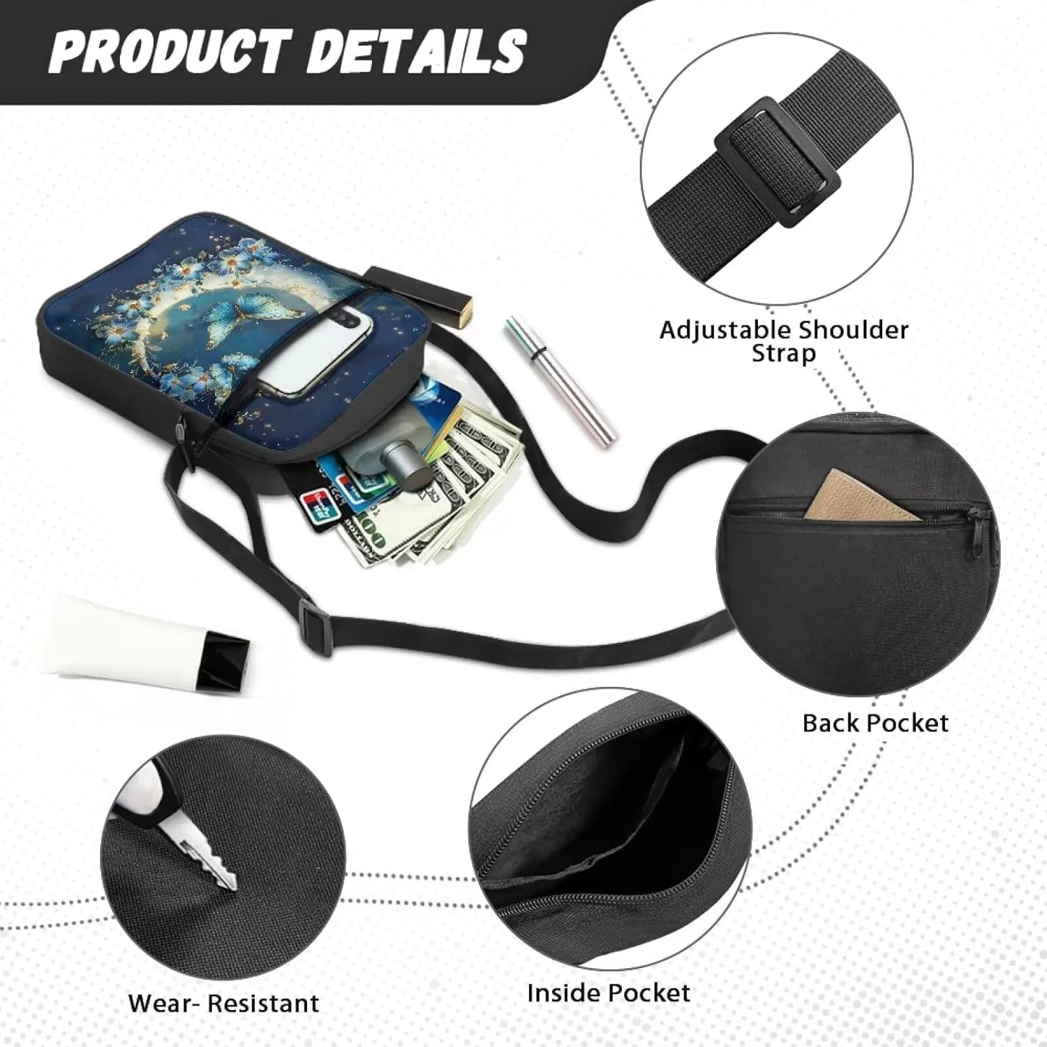 TODIYADDU Lightweight Crossbody Sling Bag Mini Messenger Shoulder Handbag Wallet Small Purses for Women Trendy Chest Bag