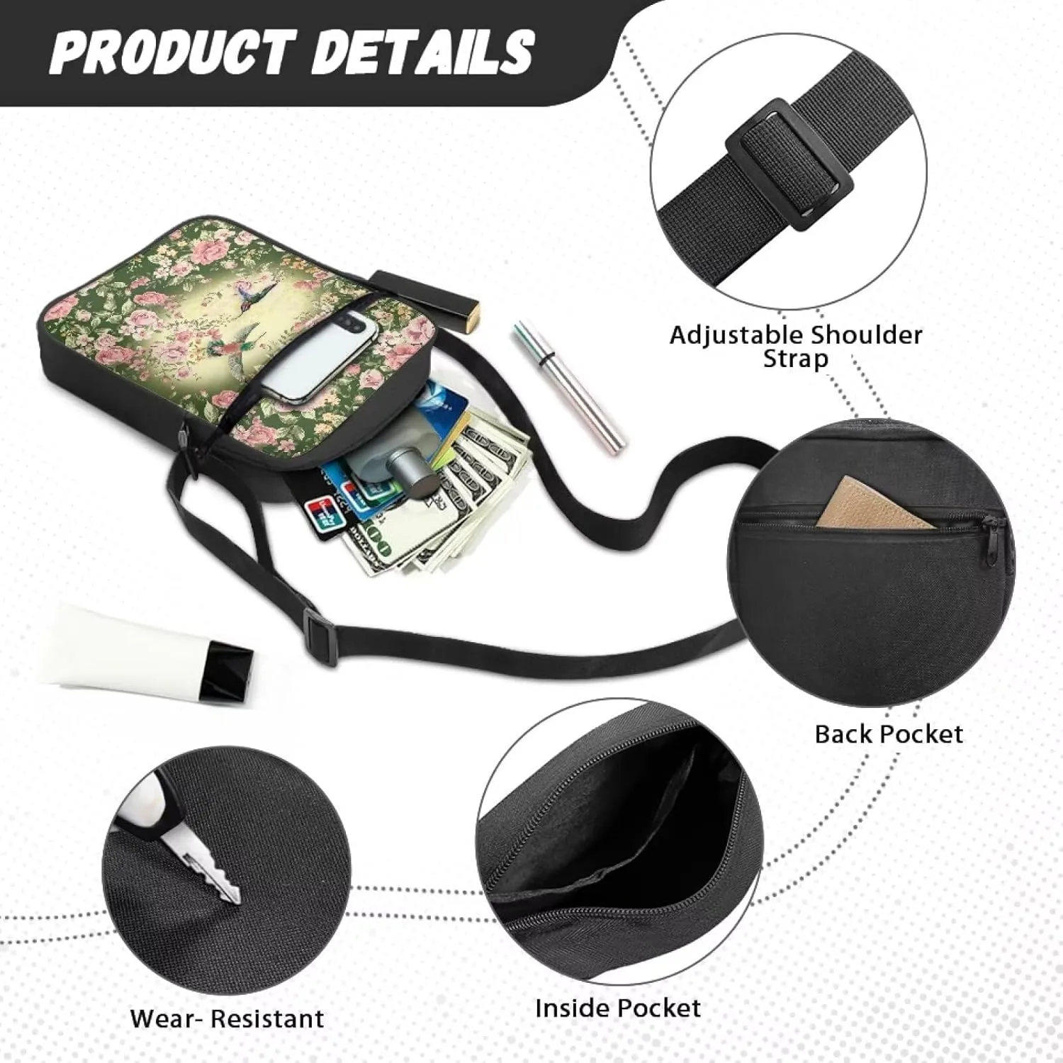 TODIYADDU Lightweight Crossbody Sling Bag Mini Messenger Shoulder Handbag Wallet Small Purses for Women Trendy Chest Bag