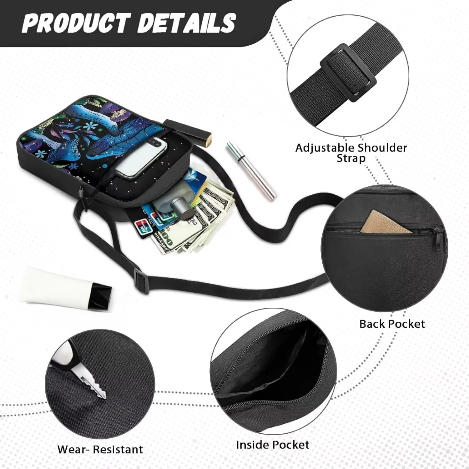 TODIYADDU Messenger Bag for Women Men Mini Shoulder Bag with Adjustable Straps Trendy Crossbody Sling Bag for Cell Phone Keys