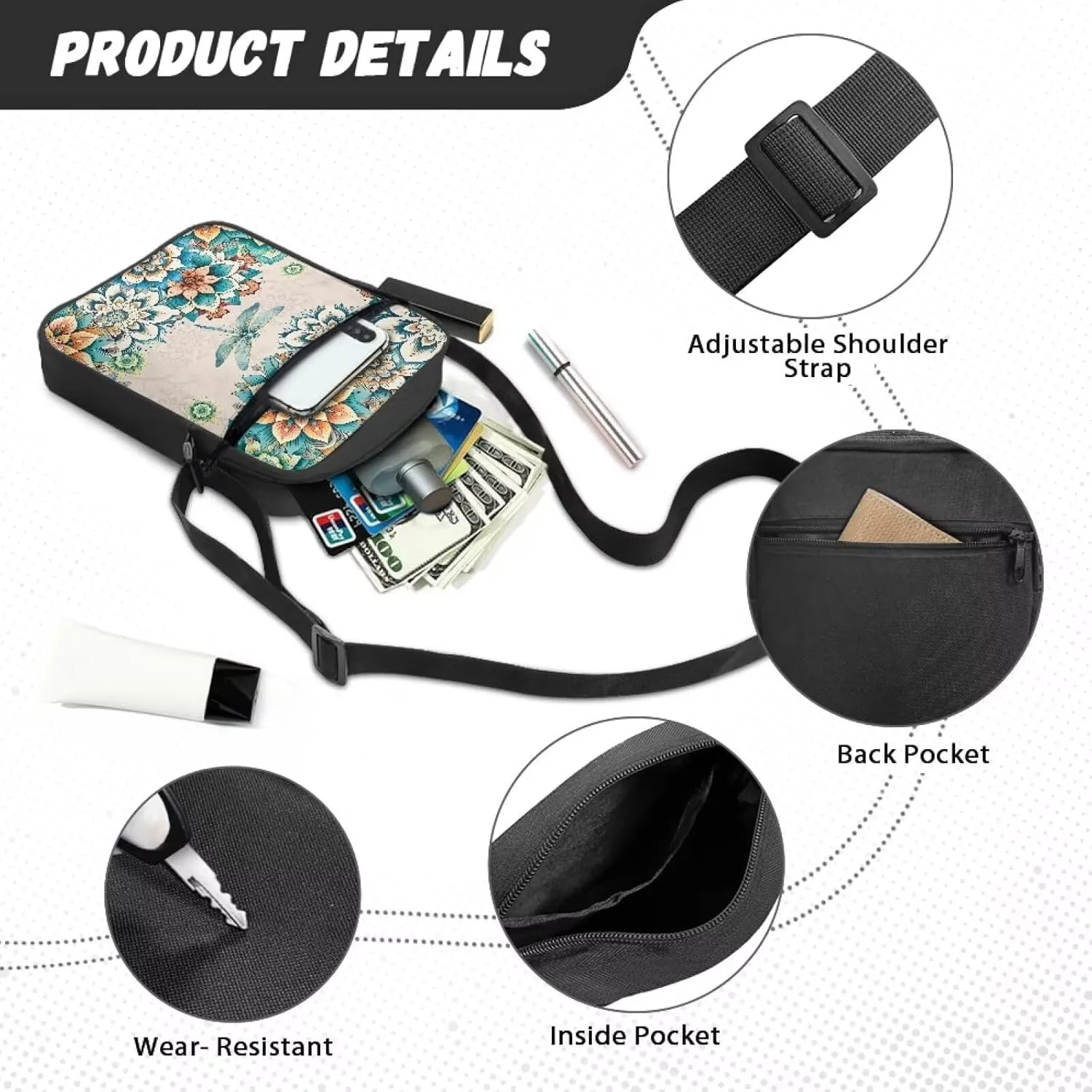 TODIYADDU Messenger Bag for Women Men Mini Shoulder Bag with Adjustable Straps Trendy Crossbody Sling Bag for Cell Phone Keys