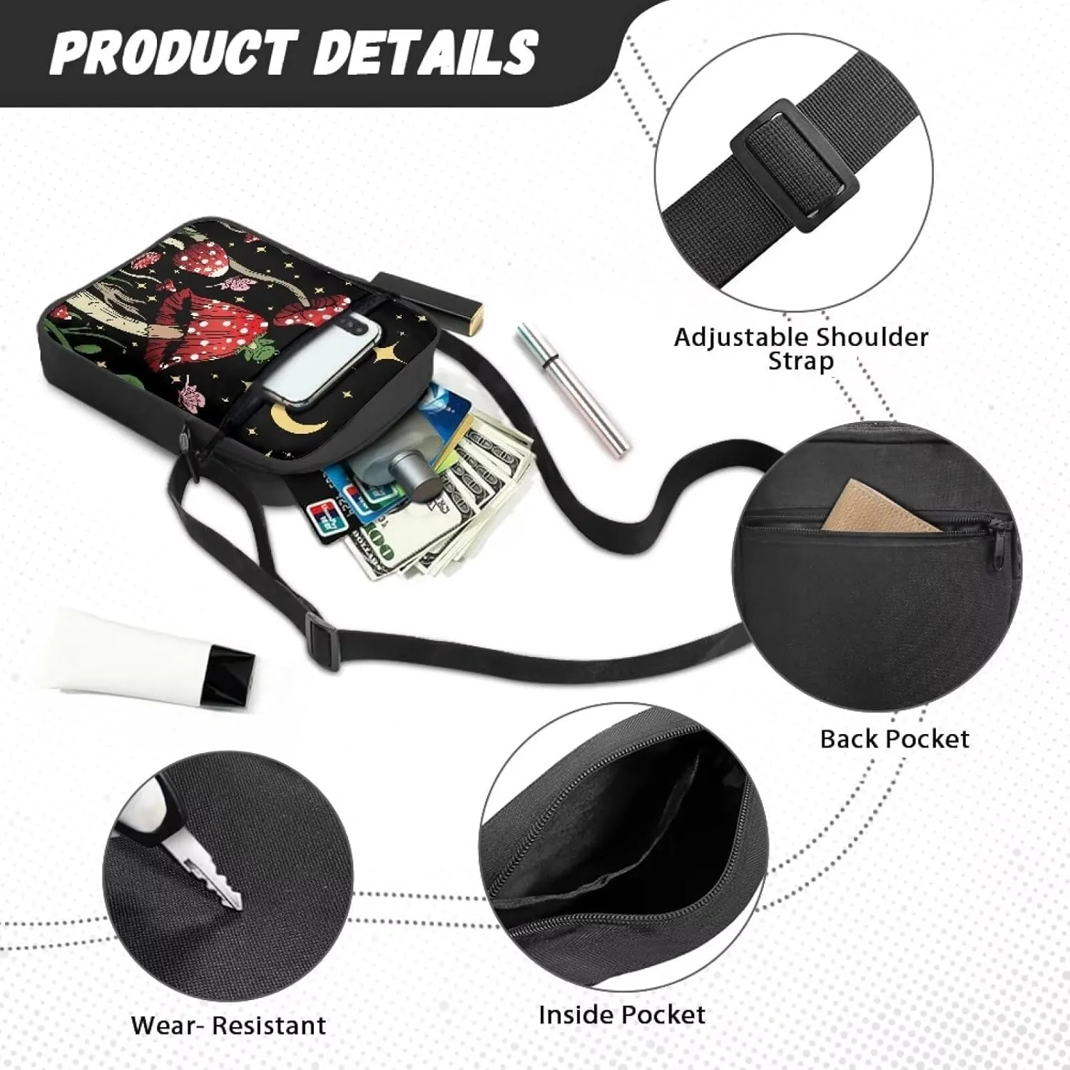 TODIYADDU Messenger Bag for Women Men Mini Shoulder Bag with Adjustable Straps Trendy Crossbody Sling Bag for Cell Phone Keys