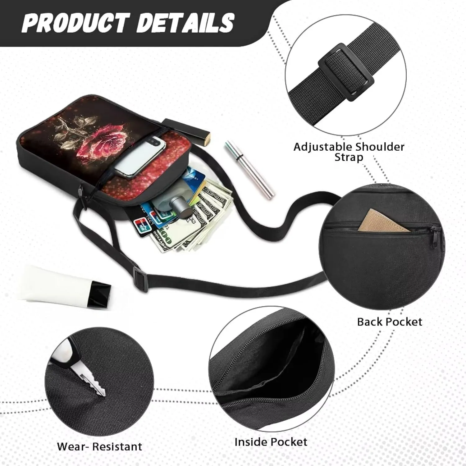 TODIYADDU Messenger Bag for Women Men Small Crossbody Purse with Adjustable Strap Travel Shoulder Bag Lightweight Handbags