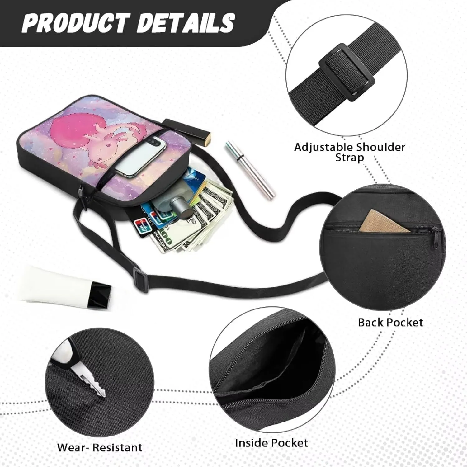 TODIYADDU Multifunctional Messenger Bag for Women Lightweight Sling Purse Chest Bag for Daily Use Portable Phone Bag Gifts