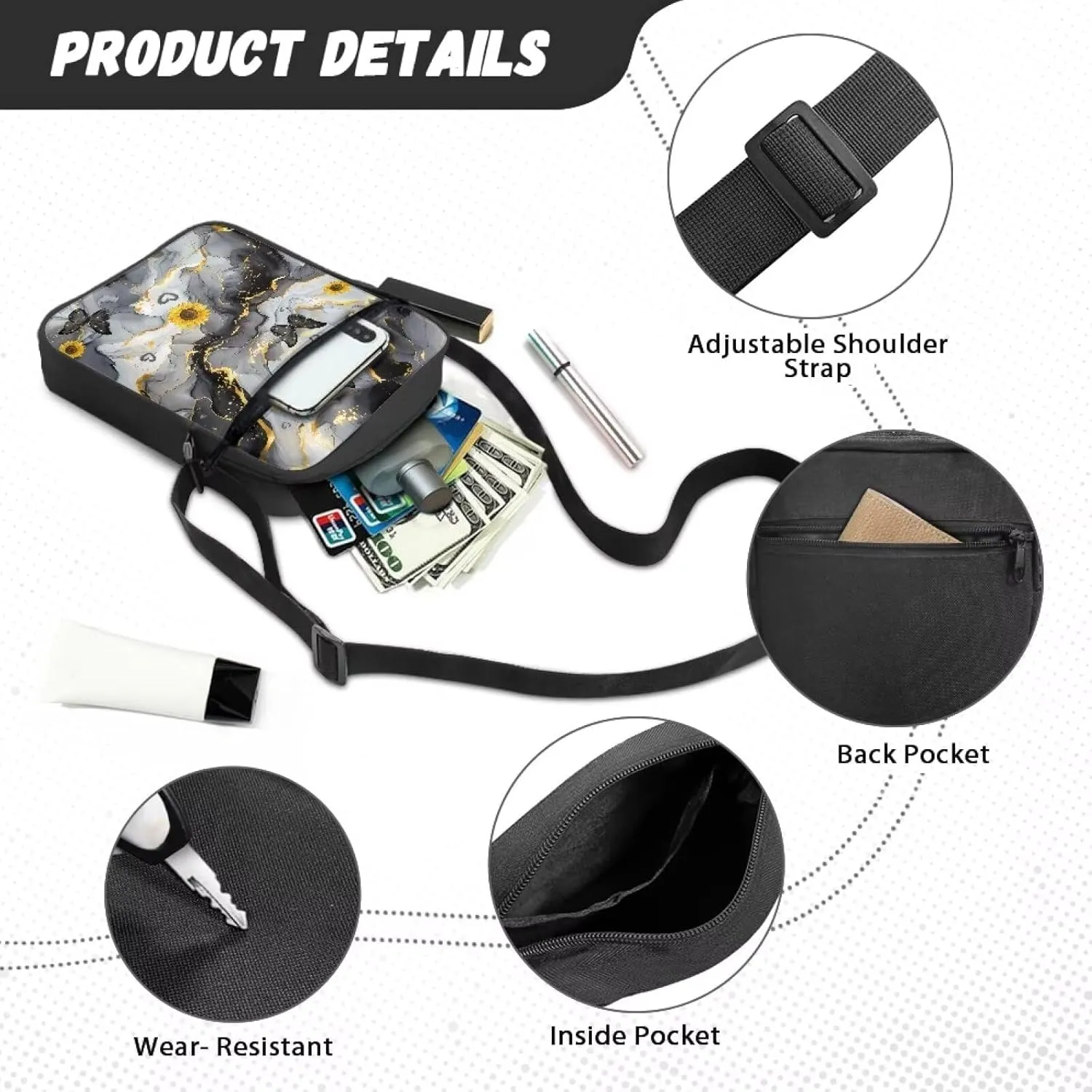 TODIYADDU Novelty Messenger Bag for Women Lightweight Sling Purse Chest Bag for Daily Items Cell Phone Purse Holder Wallet