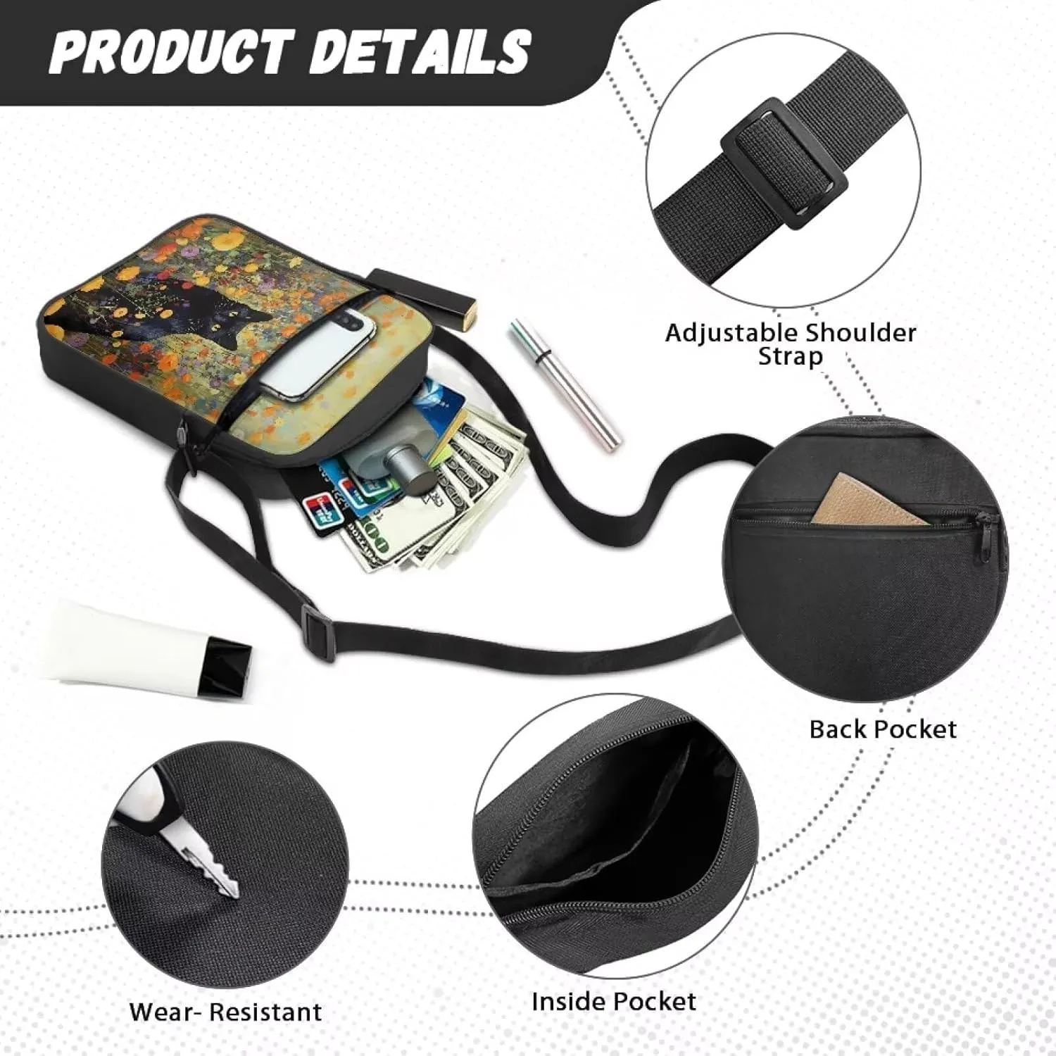 TODIYADDU Stylish Shoulder Bag for Women Men Fashion Messenger Bag Portable Handbags for Notebook Keys Cards Nice Chest Bag