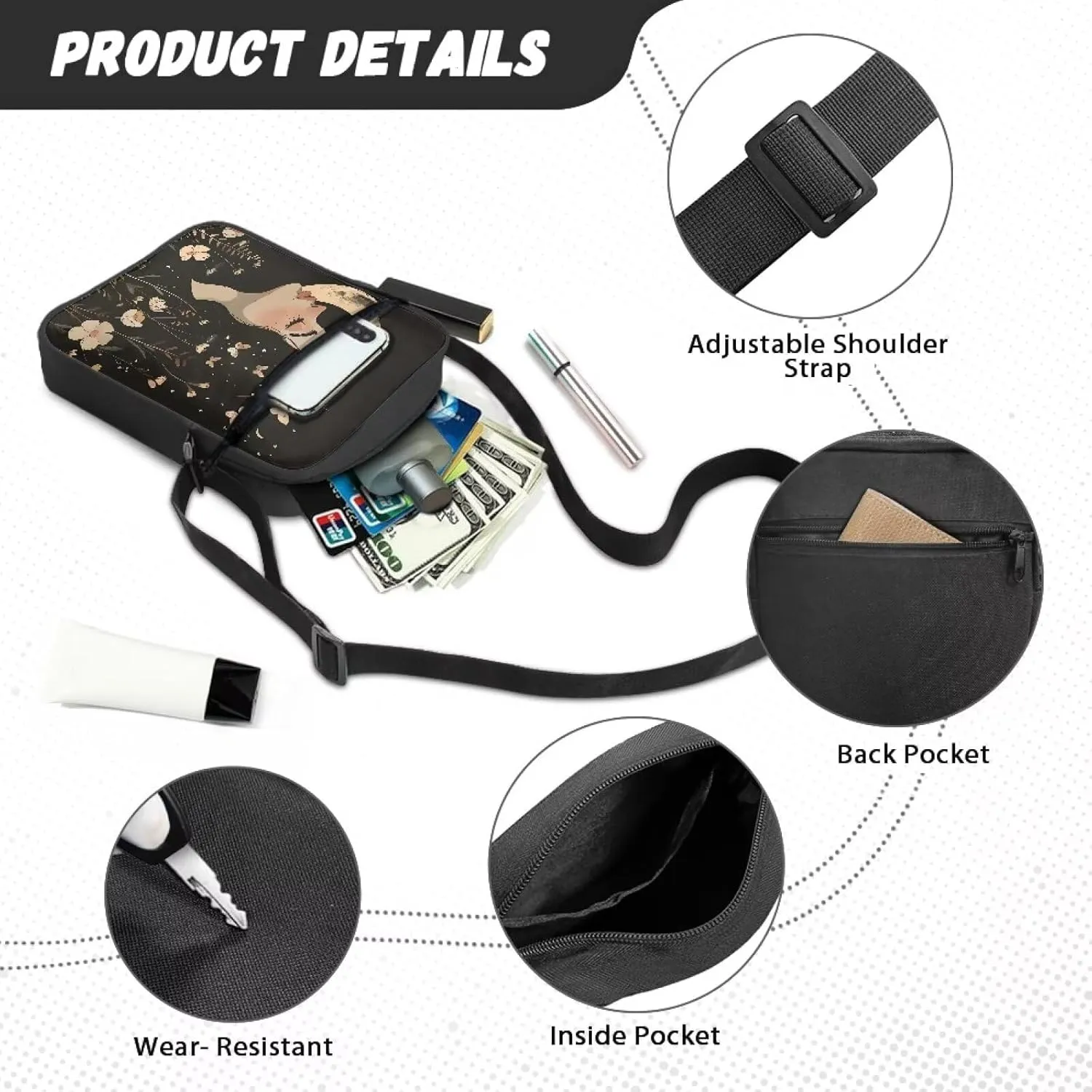 TODIYADDU Trendy Messenger Bag for Women Men Mini Shoulder Bag with Front Pocket Sling Purse Chest Bag for Small Items Gifts