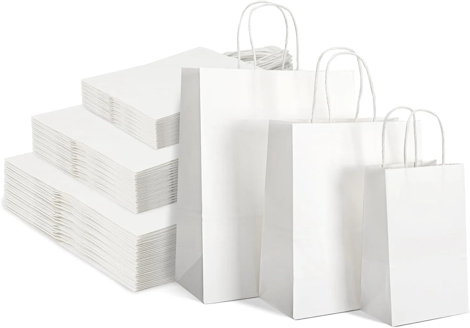 TOMNK 120pcs White Paper Bags with Handles Mixed Size Bulk Kraft Paper Gift Bags for Business, Shopping, Retail, Merchandise