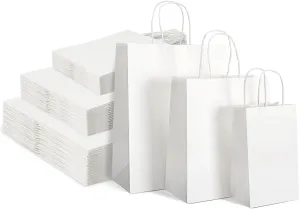 TOMNK 120pcs White Paper Bags with Handles Mixed Size Bulk Kraft Paper Gift Bags for Business, Shopping, Retail, Merchandise